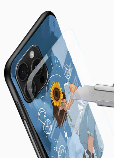 Sunflower Girl Sky dreamy artwork glossy vibrant premium glass back cover - Angle Blade
