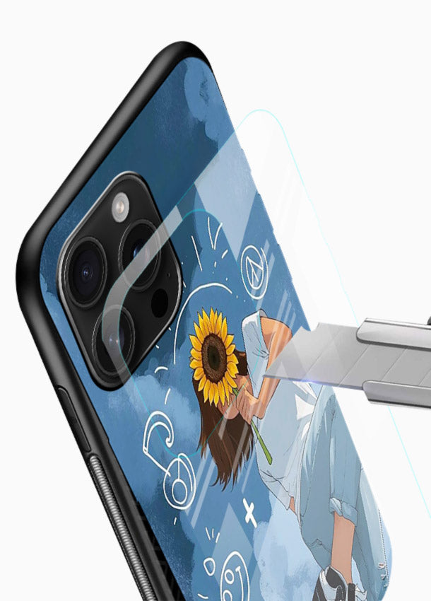 Sunflower Girl Sky dreamy artwork glossy vibrant premium glass back cover - Angle Blade