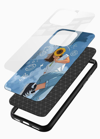Sunflower Girl Sky dreamy artwork glossy vibrant premium glass back cover - Angle Layers