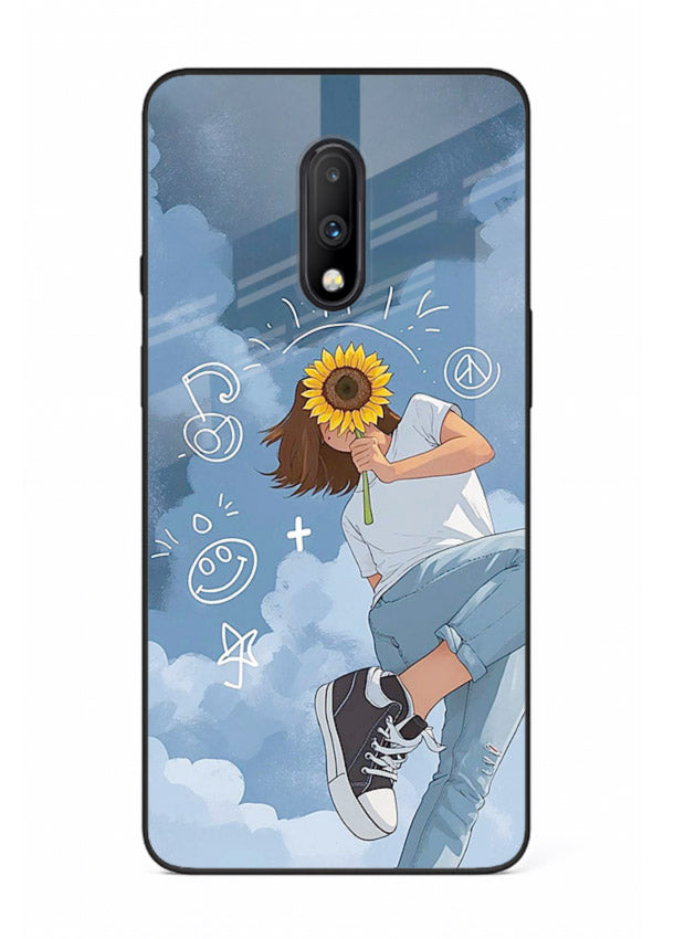 Sunflower Girl Sky dreamy artwork OnePlus 7 glass back cover