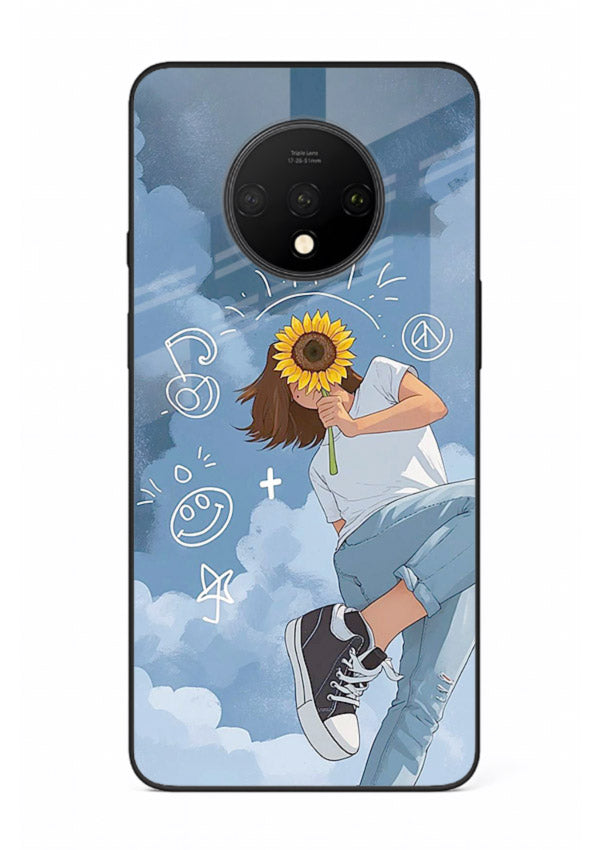 Sunflower Girl Sky dreamy artwork OnePlus 7T glass back cover