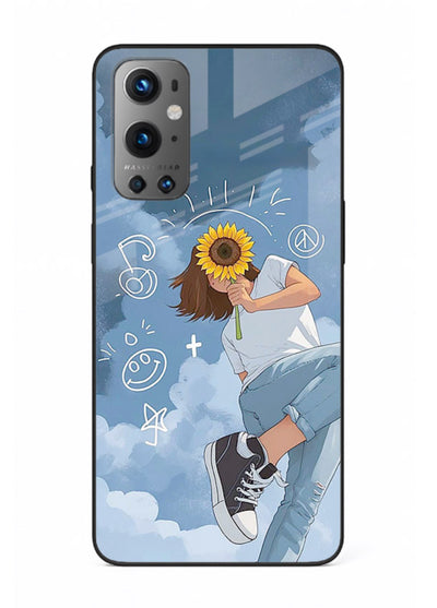 Sunflower Girl Sky dreamy artwork OnePlus 9 glass back cover