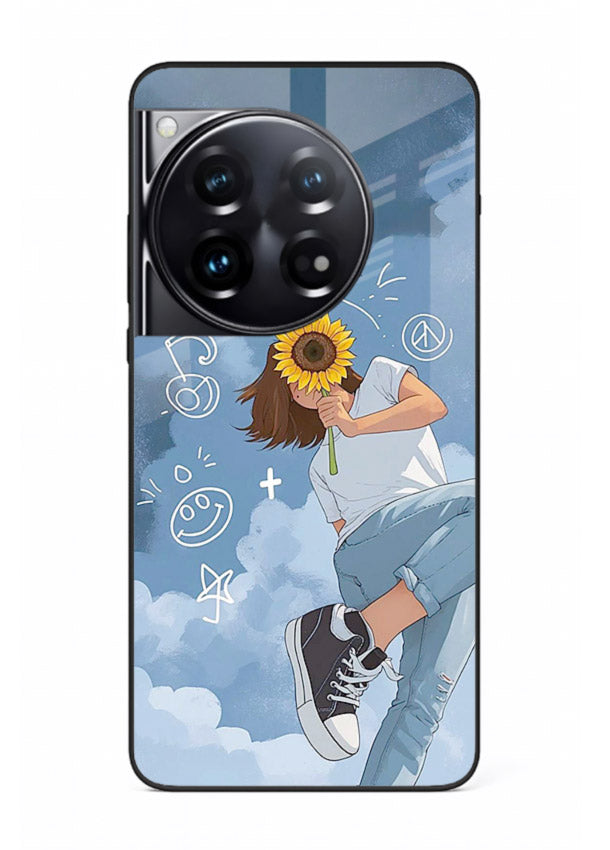 Sunflower Girl Sky dreamy artwork OnePlus 12 glass back cover