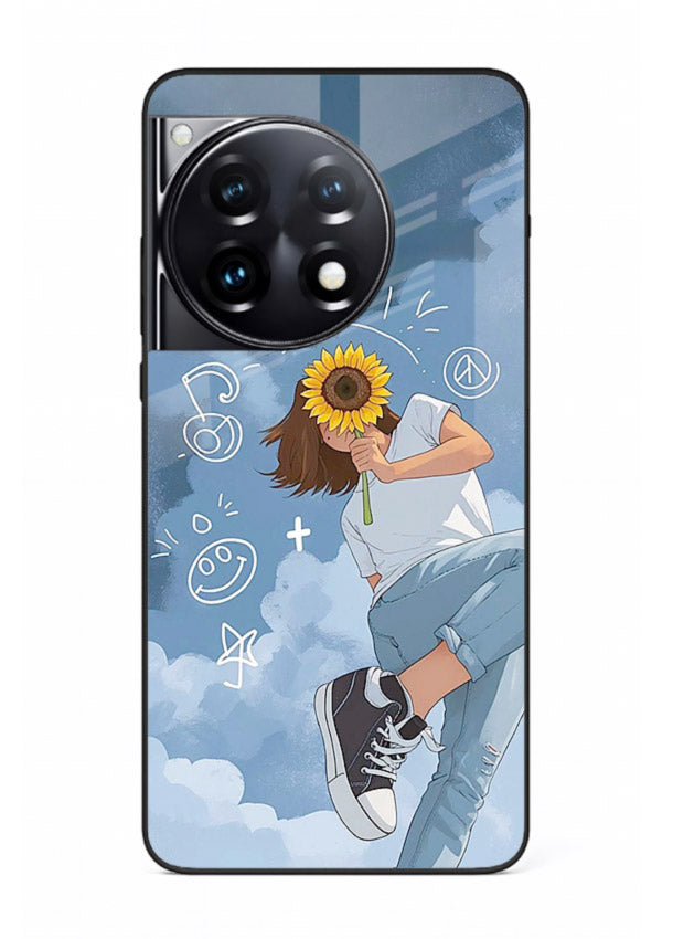 Sunflower Girl Sky dreamy artwork OnePlus 12R glass back cover