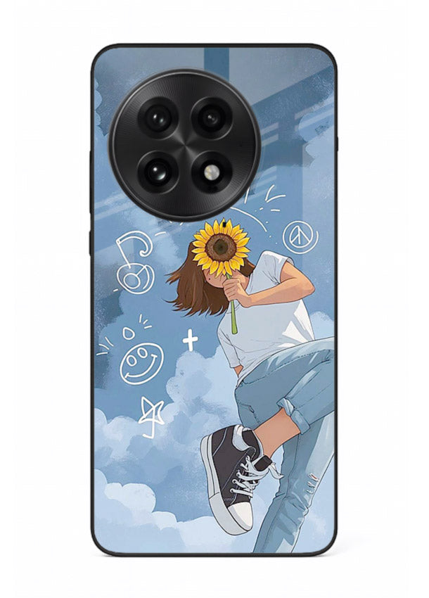 Sunflower Girl Sky dreamy artwork OnePlus 13 glass back cover