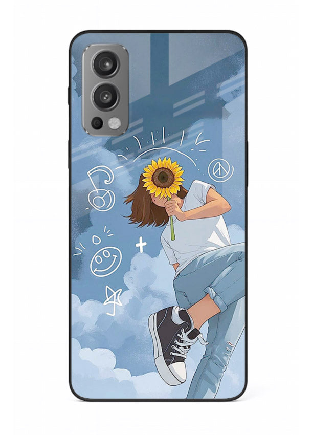 Sunflower Girl Sky dreamy artwork OnePlus Nord 2 glass back cover
