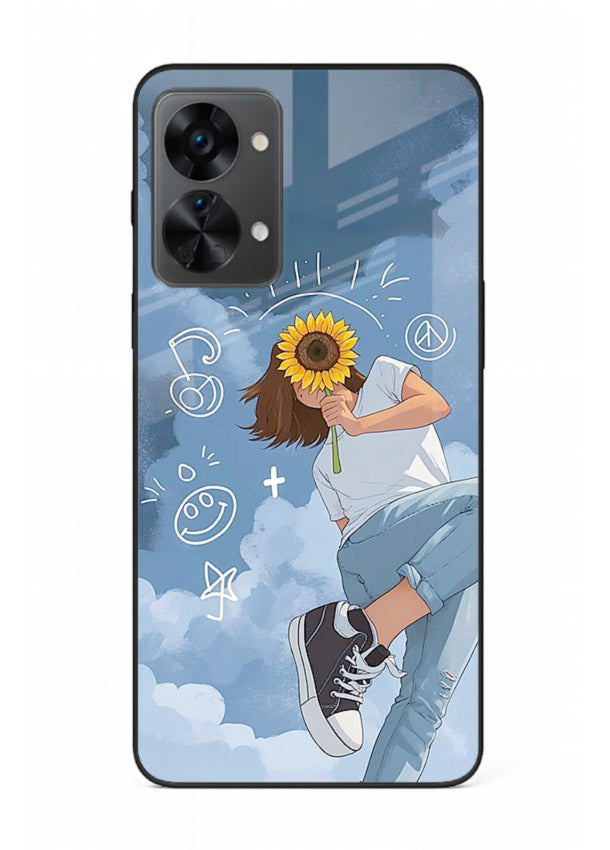 Sunflower Girl Sky dreamy artwork OnePlus Nord 2T glass back cover