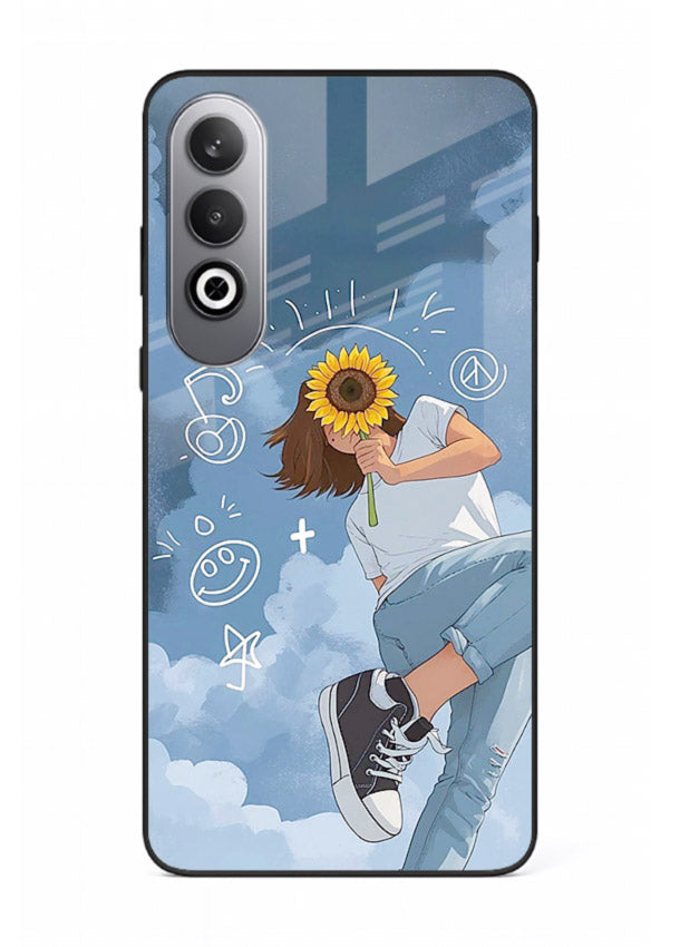 Sunflower Girl Sky dreamy artwork OnePlus Nord CE4 glass back cover