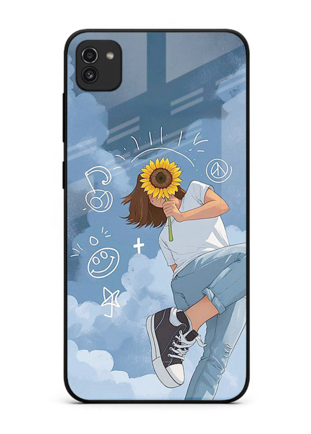 Sunflower Girl Sky dreamy artwork Samsung A03 glass back cover