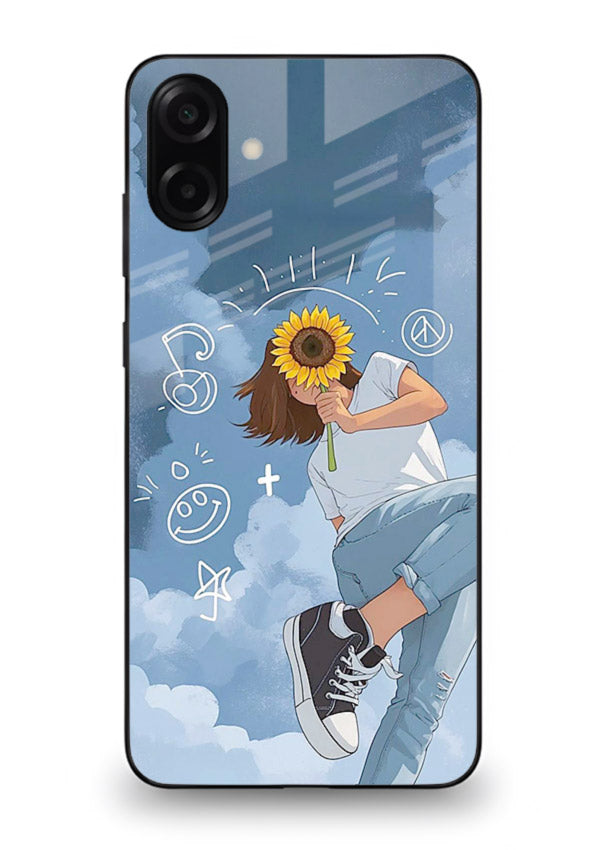 Sunflower Girl Sky dreamy artwork Samsung A06 5G glass back cover