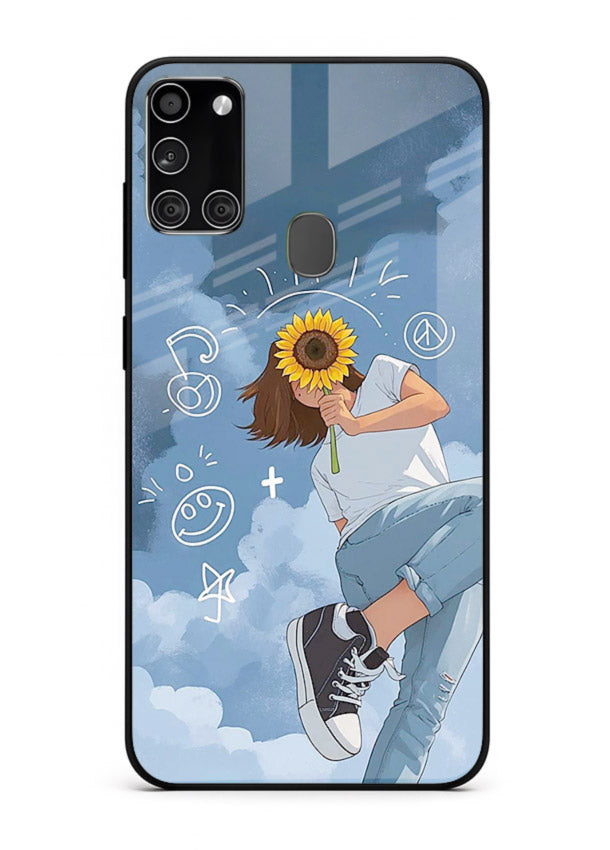 Sunflower Girl Sky dreamy artwork Samsung A21s glass back cover