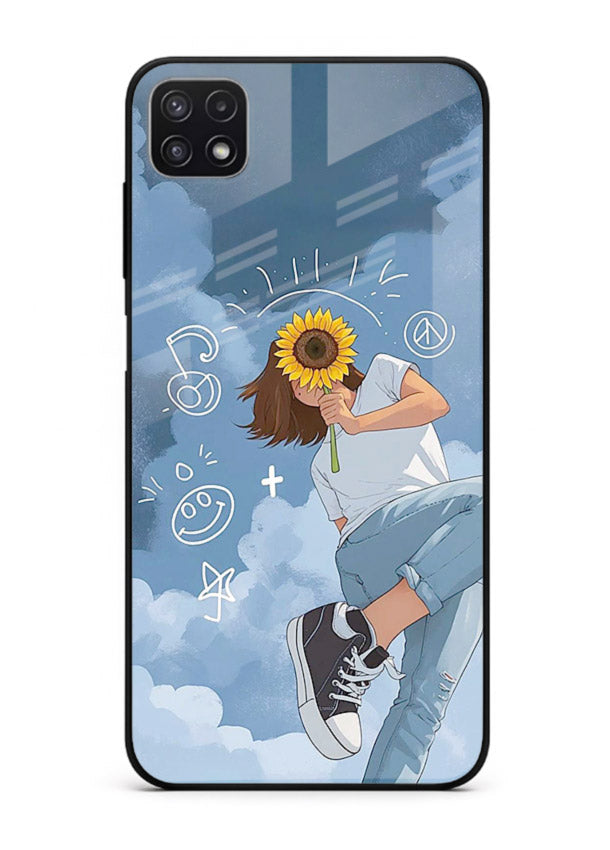 Sunflower Girl Sky dreamy artwork Samsung A22 5G glass back cover
