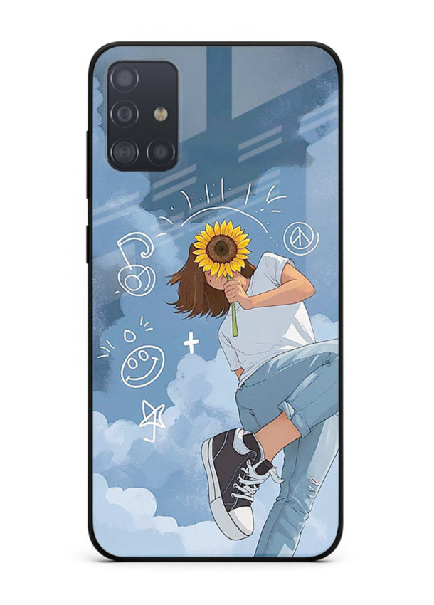 Sunflower Girl Sky dreamy artwork Samsung A71 glass back cover