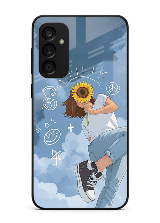 Sunflower Girl Sky dreamy artwork Samsung F23 5G glass back cover