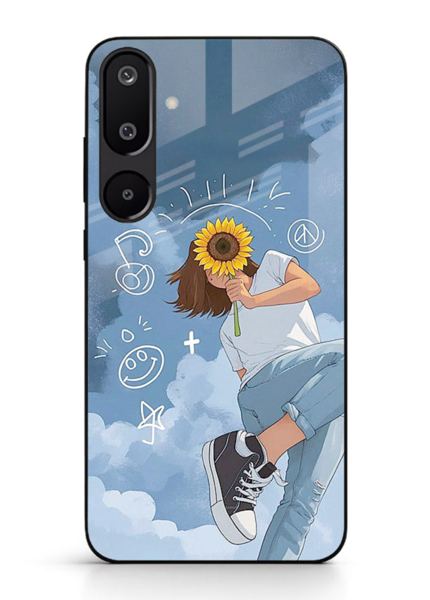 Sunflower Girl Sky dreamy artwork Samsung F16 5G glass back cover