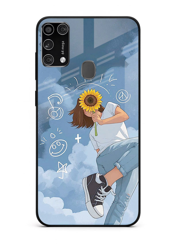 Sunflower Girl Sky dreamy artwork Samsung M31 Prime glass back cover