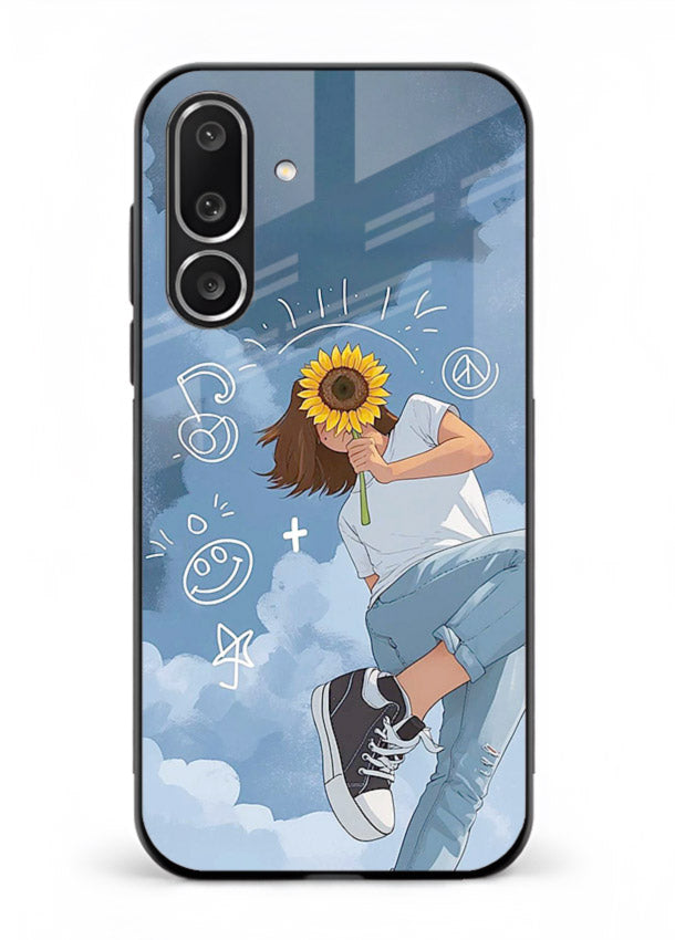 Sunflower Girl Sky dreamy artwork Samsung F56 5G glass back cover