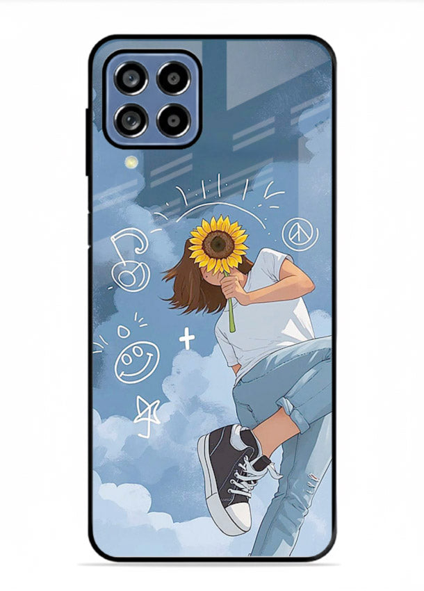 Sunflower Girl Sky dreamy artwork Samsung A22 4G glass back cover