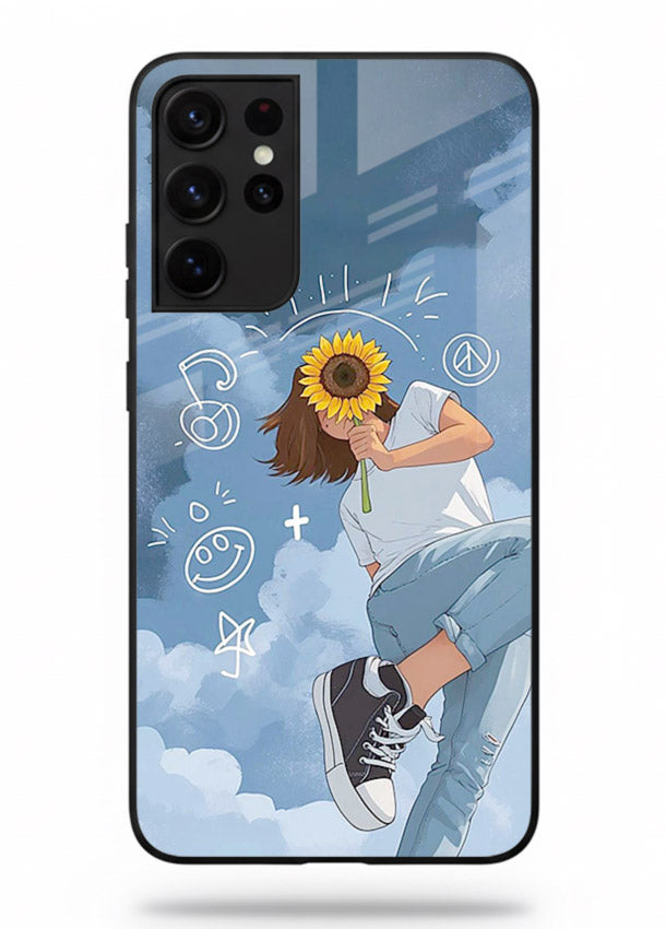 Sunflower Girl Sky dreamy artwork Samsung S21 Ultra glass back cover