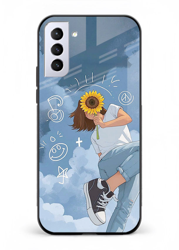 Sunflower Girl Sky dreamy artwork Samsung S21 FE glass back cover