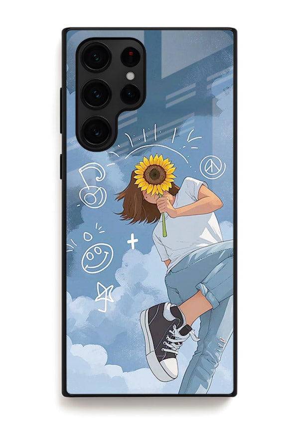 Sunflower Girl Sky dreamy artwork Samsung S24 Ultra glass back cover