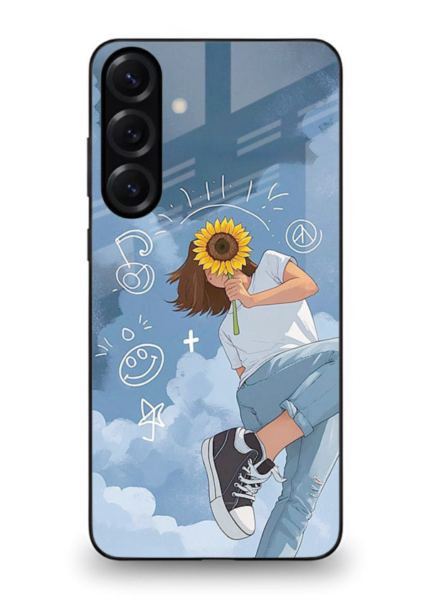 Sunflower Girl Sky dreamy artwork Samsung A35 5G glass back cover