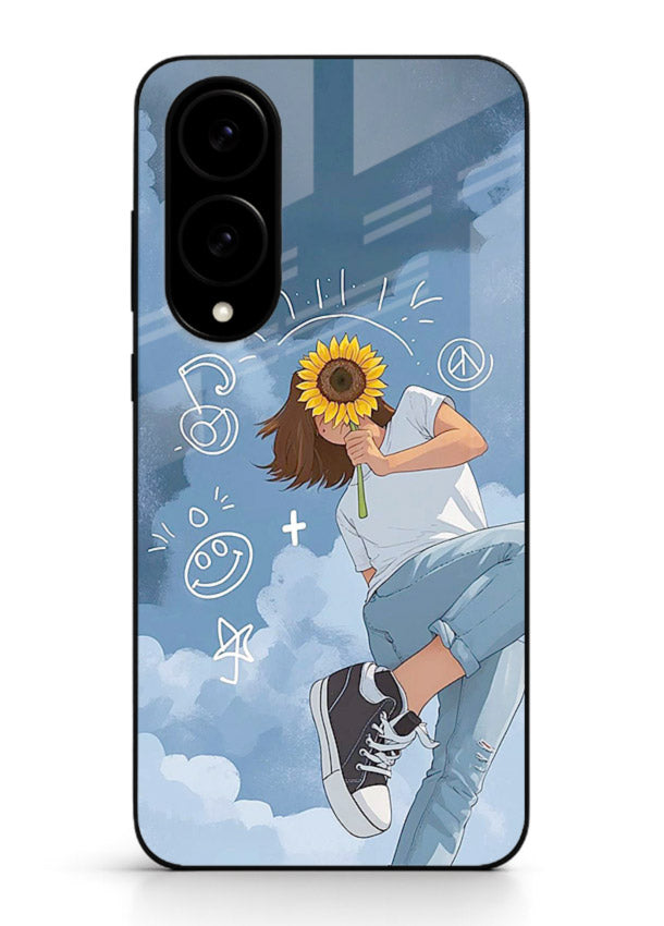Sunflower Girl Sky dreamy artwork Samsung S25 Edge glass back cover