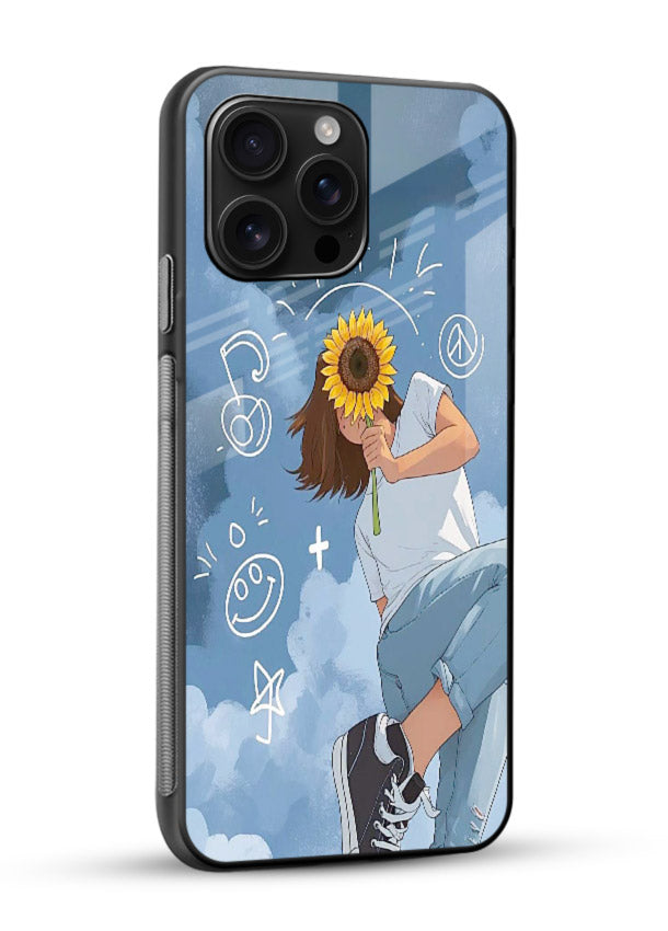 Sunflower Girl Sky dreamy artwork glossy vibrant premium glass back cover - Angle Side
