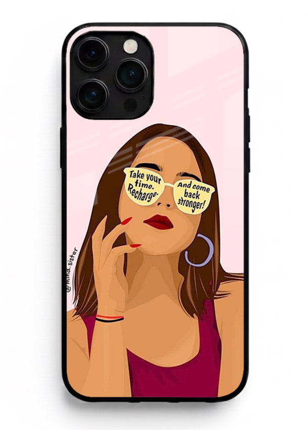 Sunglasses Girl Glow portrait artwork iphone 15 pro max glass back cover