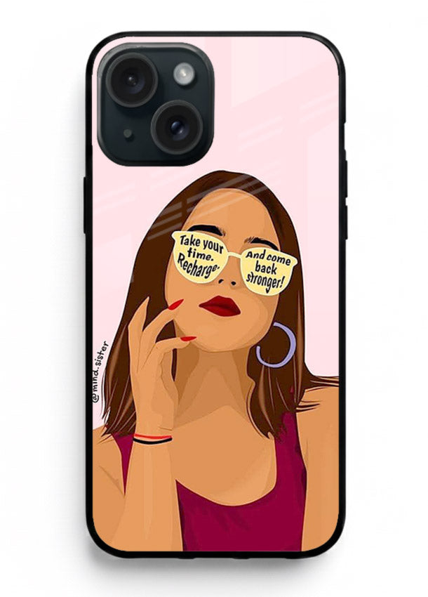 Sunglasses Girl Glow portrait artwork iphone 15 plus glass back cover