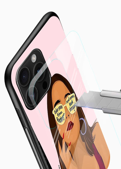 Sunglasses Girl Glow portrait artwork glossy vibrant premium glass back cover - Angle Blade