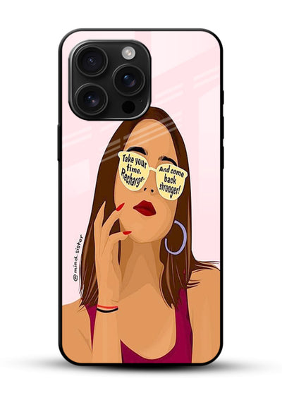 Sunglasses Girl Glow portrait artwork glossy vibrant premium glass back cover - Angle Front