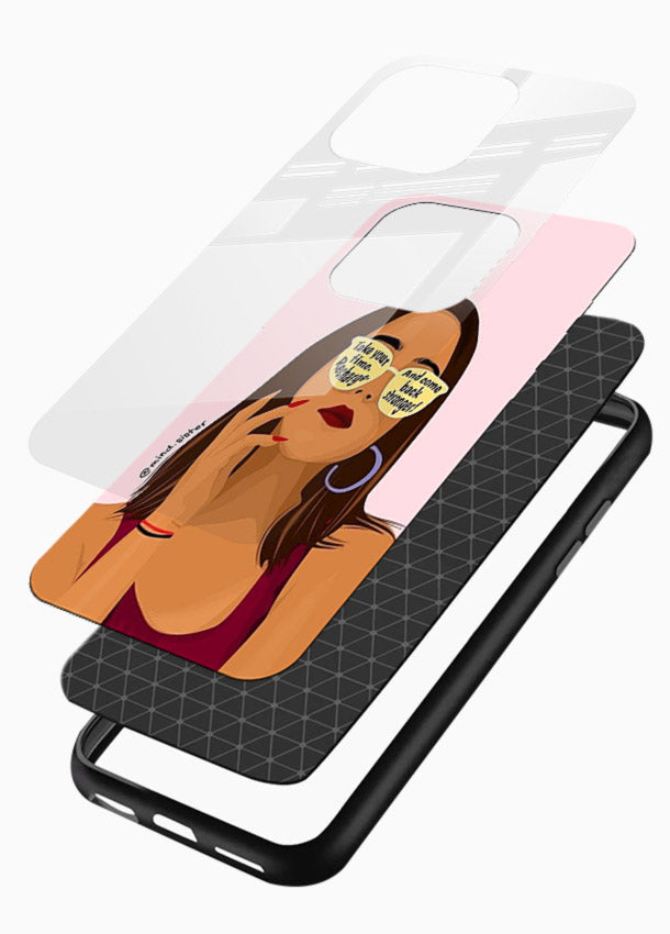 Sunglasses Girl Glow portrait artwork glossy vibrant premium glass back cover - Angle Layers