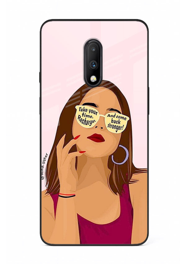 Sunglasses Girl Glow portrait artwork OnePlus 7 glass back cover