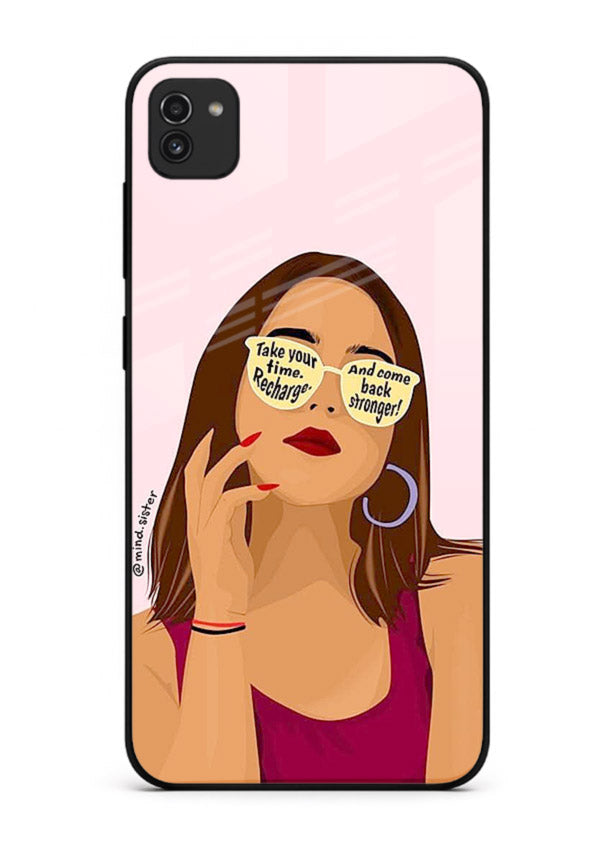 Sunglasses Girl Glow portrait artwork Samsung A03 glass back cover