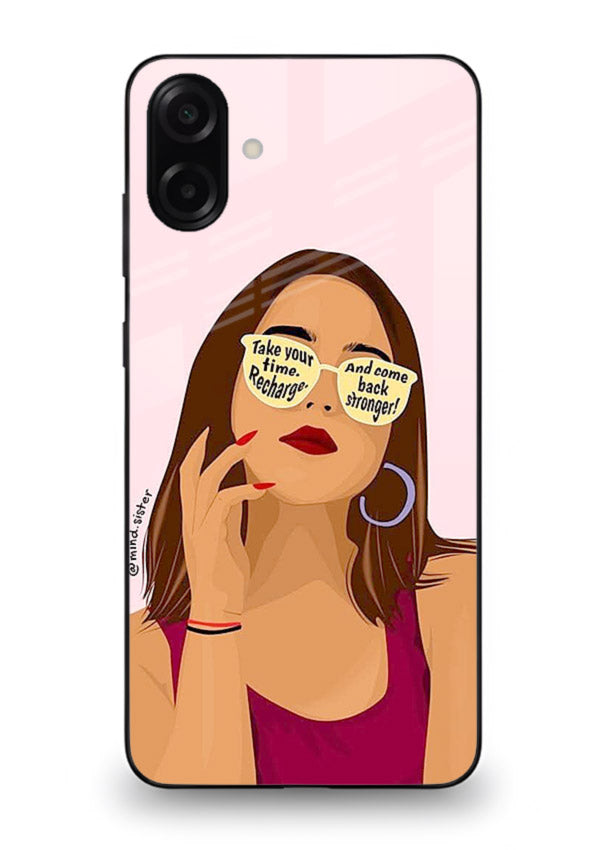 Sunglasses Girl Glow portrait artwork Samsung A06 5G glass back cover