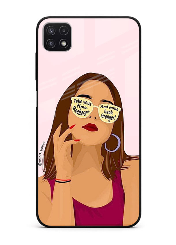 Sunglasses Girl Glow portrait artwork Samsung F42 5G glass back cover