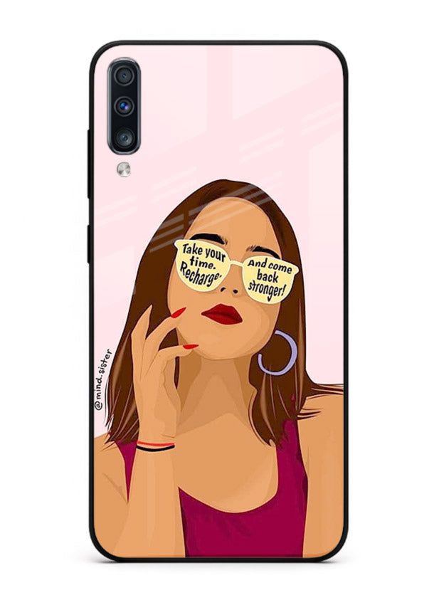 Sunglasses Girl Glow portrait artwork Samsung A50 glass back cover