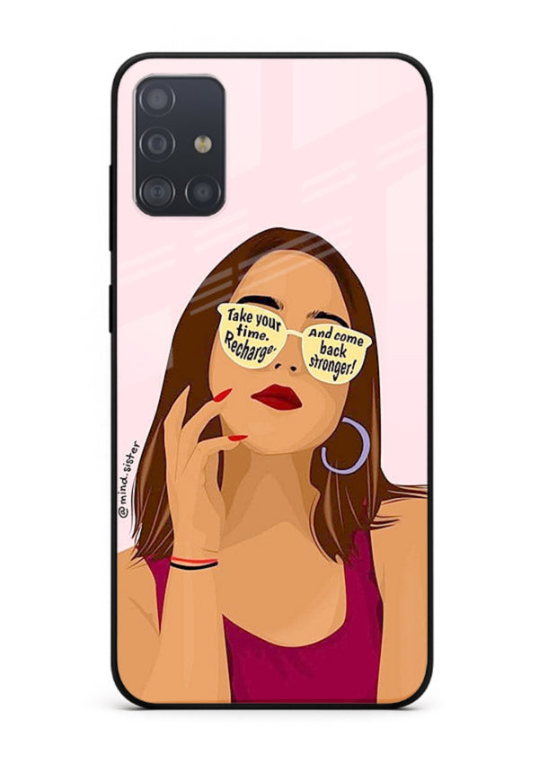 Sunglasses Girl Glow portrait artwork Samsung A71 glass back cover