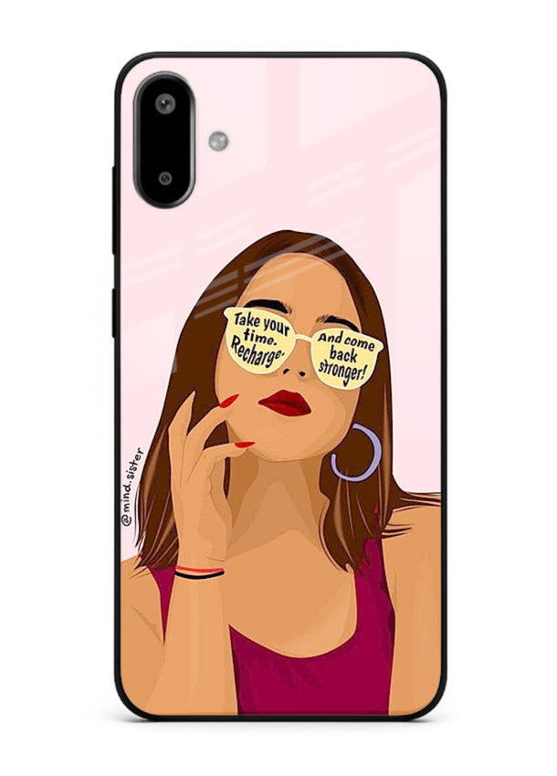 Sunglasses Girl Glow portrait artwork Samsung F06 5G glass back cover