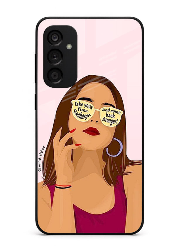 Sunglasses Girl Glow portrait artwork Samsung M15 5G glass back cover