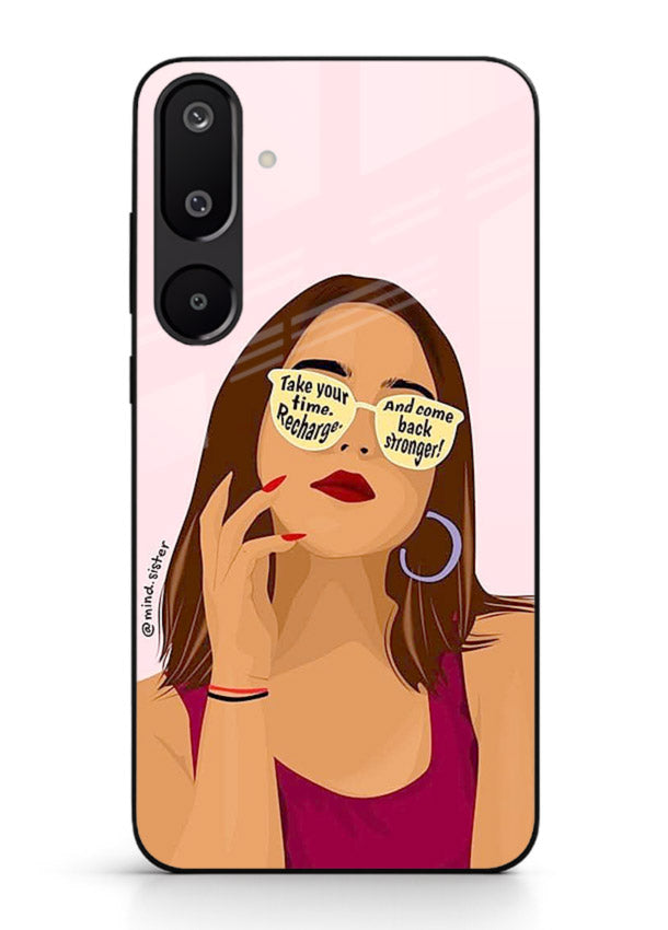 Sunglasses Girl Glow portrait artwork Samsung F16 5G glass back cover