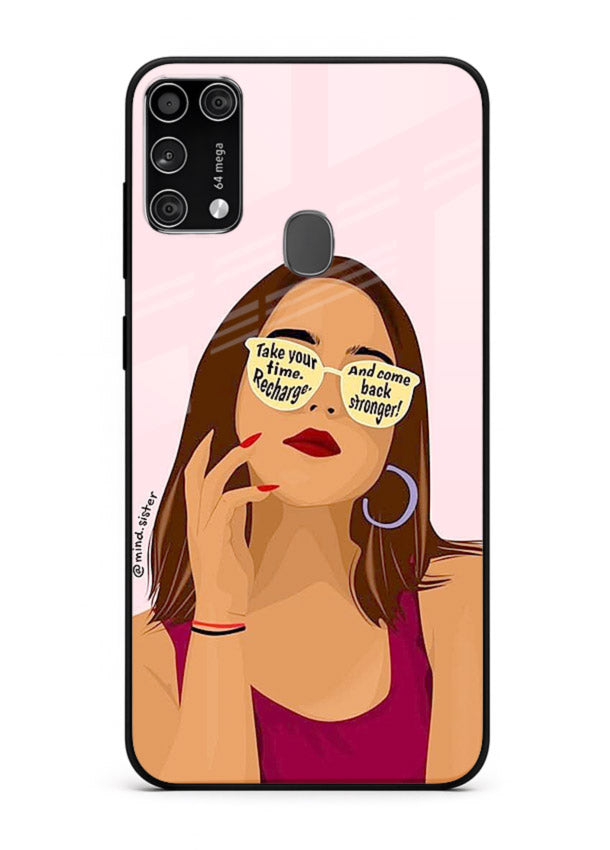 Sunglasses Girl Glow portrait artwork Samsung M31 Prime glass back cover