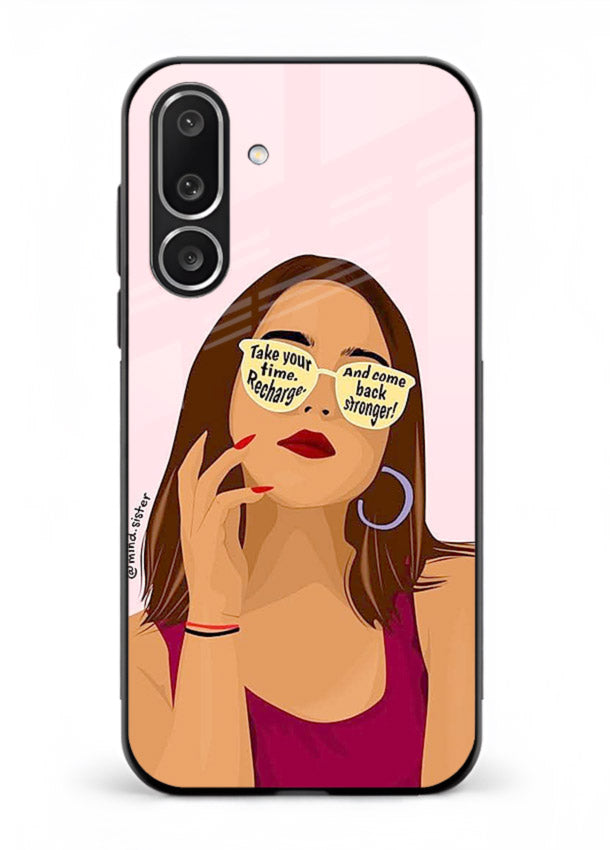 Sunglasses Girl Glow portrait artwork Samsung F56 5G glass back cover