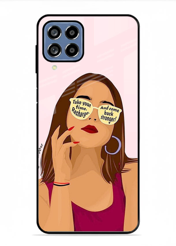 Sunglasses Girl Glow portrait artwork Samsung F12 5G glass back cover