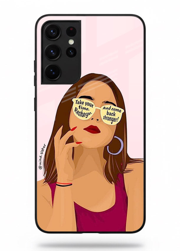 Sunglasses Girl Glow portrait artwork Samsung S21 Ultra glass back cover