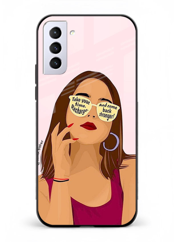 Sunglasses Girl Glow portrait artwork Samsung S22 glass back cover