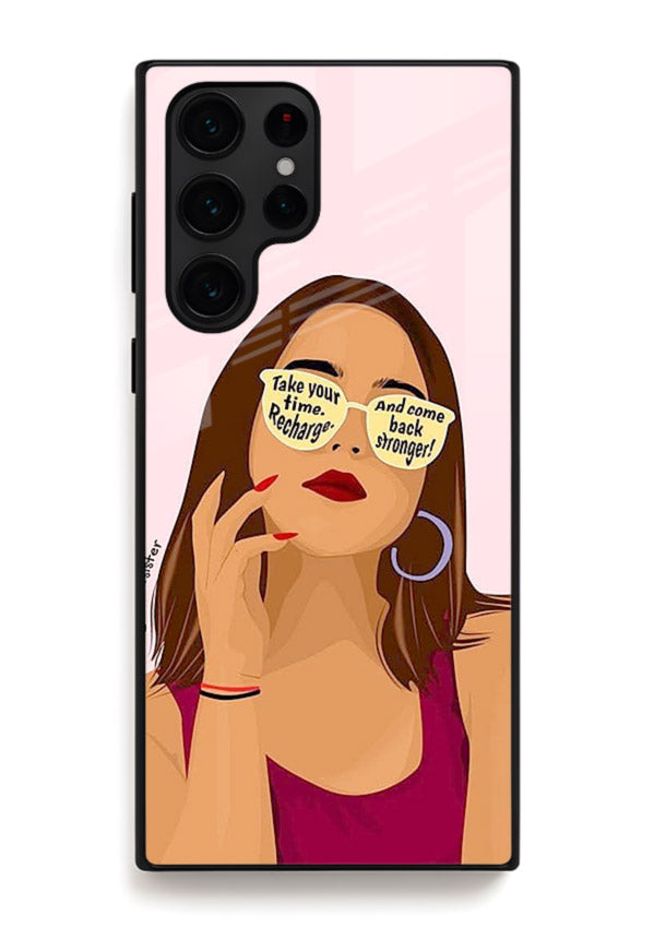 Sunglasses Girl Glow portrait artwork Samsung S23 Ultra glass back cover