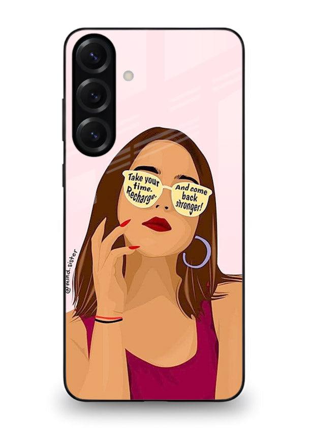 Sunglasses Girl Glow portrait artwork Samsung A16 5G glass back cover