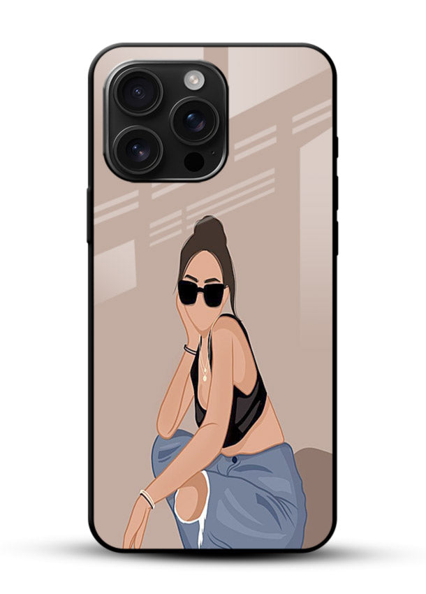 Sunglasses Street Girl street-style portrait glossy vibrant premium glass back cover - Angle Front